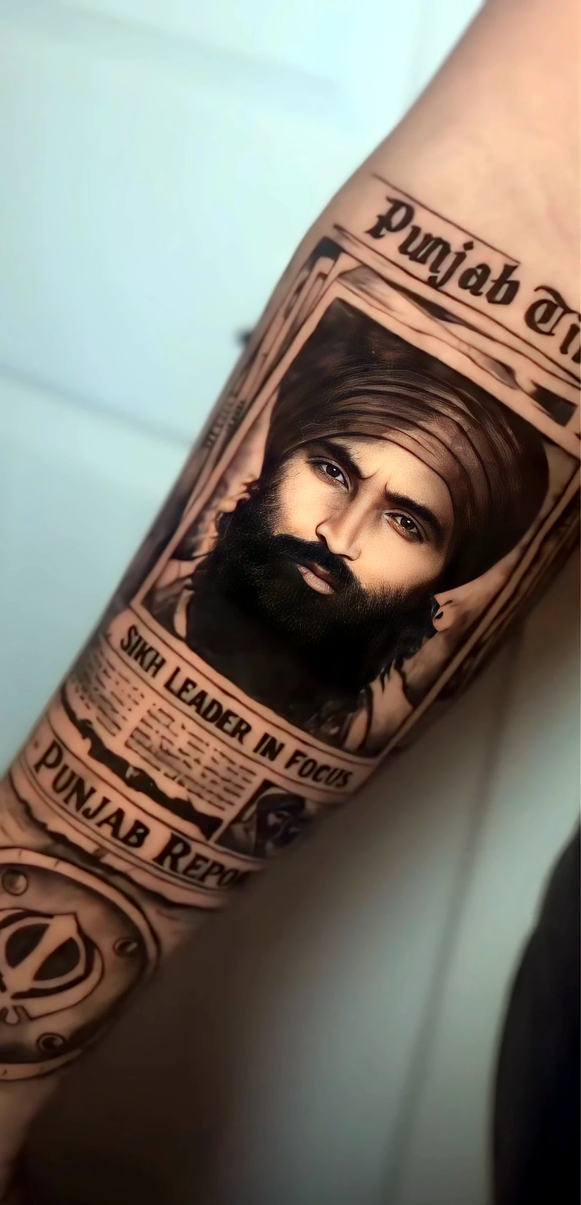 Black and grey realism Punjab newspaper portrait by Rav Singh at Inkology